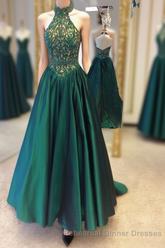 Green Halter Beading Lace A Line For Teens Elegant Backless Fashion 2024 Women Semi Formal Prom Dresses